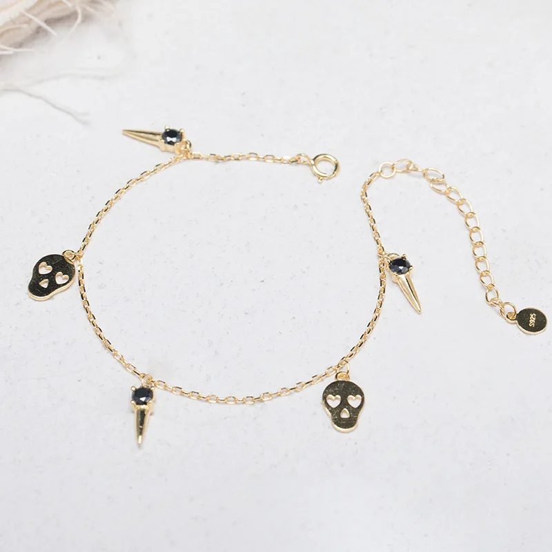 Женский браслет с черепом 100% Стерлинговое Серебро 925 пробы модные