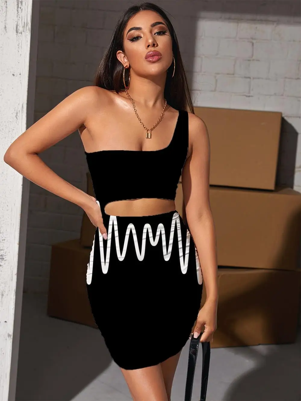 

Giyu Brand Line Dress Women Music Halter Sleeveless Retro Pleating Party 3d Print Womens Clothing Club New Beach Femme