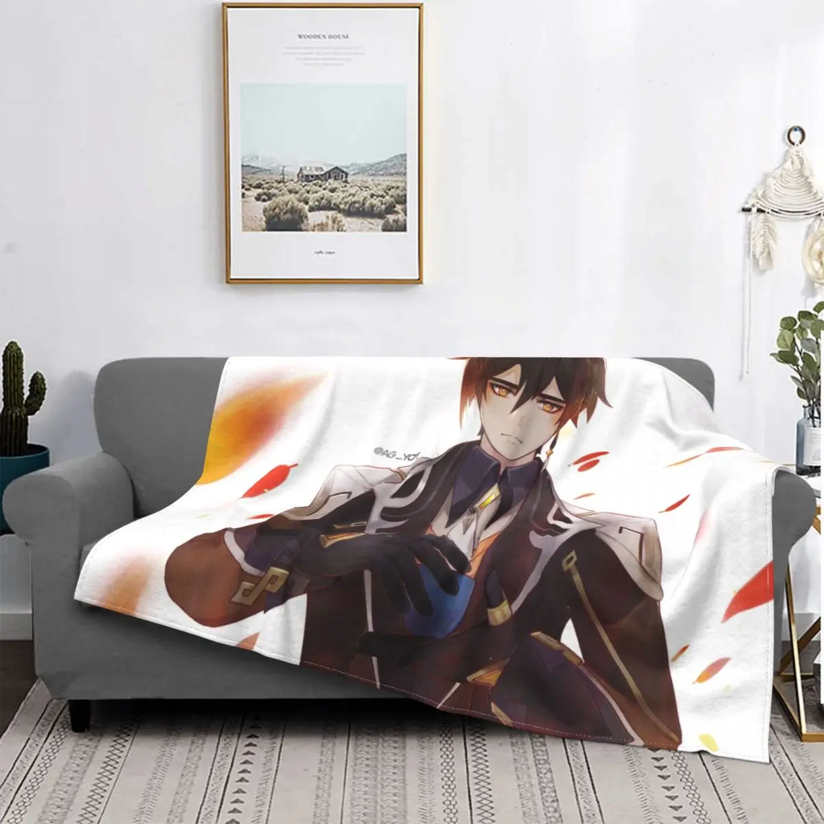 

Genshin-Manta de algodón y lino para cama, edredón a cuadros de muselina de Anime, 6 unidades