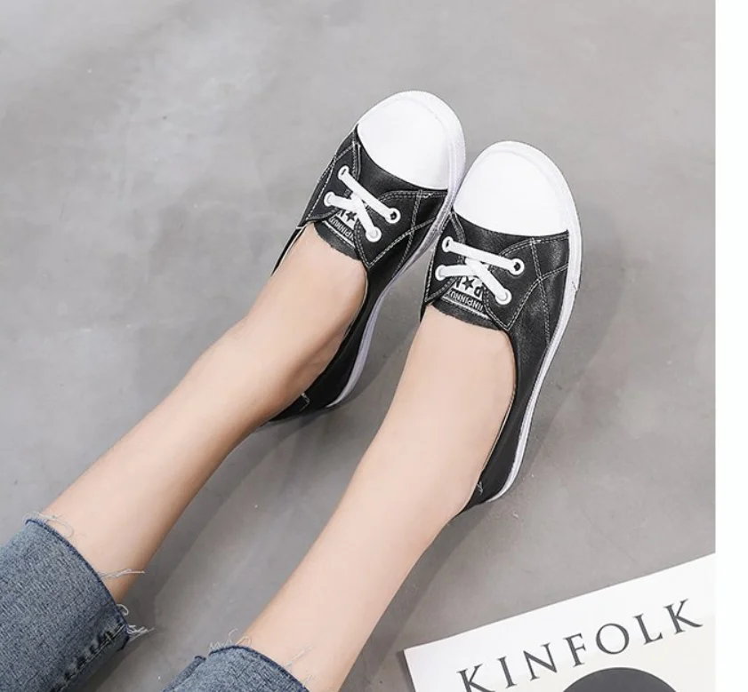 Women Casual Shoes Comfortable White Nude Sneakers Fashion Lace-Up Split Leather Girls Flats | Обувь