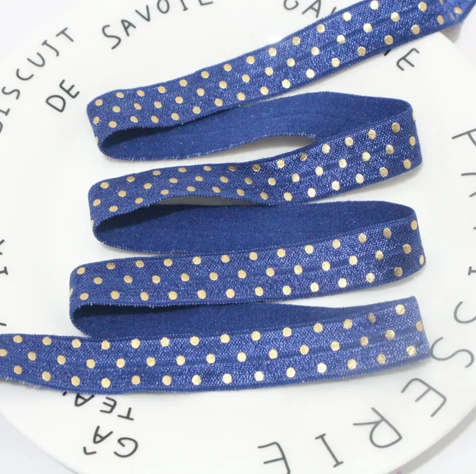 gold dots 370 5 ярдов/партия, 5/8 ''16 мм, эластичная резинка в горошек с принтом, складывающаяся на эластичную ленту, аксессуары для рукоделия - Цвет: gold dots 370