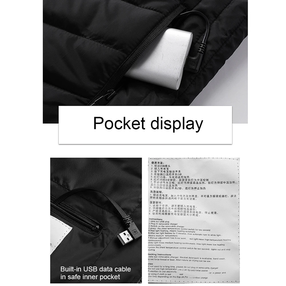 

Cotton Jacket Electric Heated Coat Battery Heated Hoodie Jacket Heating Pad Warm Jacket Body Warmer Hoodie Heating Men Women
