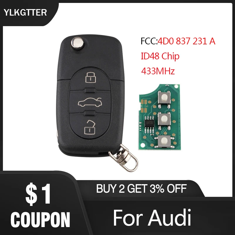 

YLKGTTER 433MHz 3B Smart Remote key For Audi 4D0837231A ID48 Chip For Audi A3 A4 A6 A8 TT RS4 Old Models Original Remote Control
