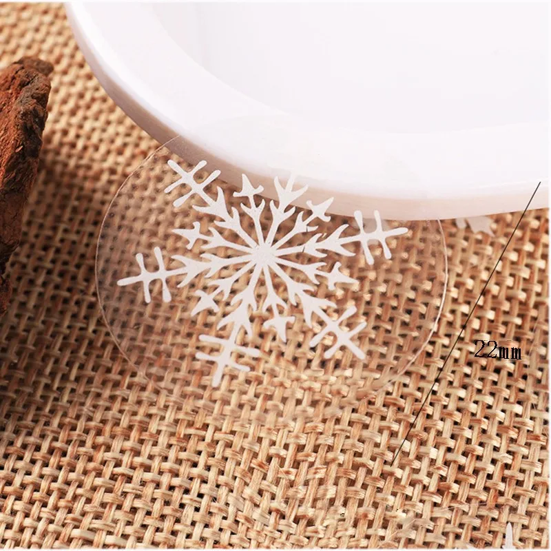 

1000pcs/lot wholesale snowflake transparent sealing sticker Christmas posted Baking decoration Package Label Stationery 22mm