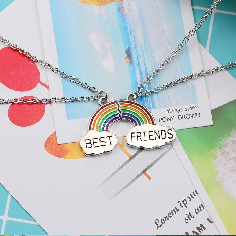 

2pcs/set Creative Rainbow Pendant Necklace Fashion Alloy Jewelry For Good Friends Best Friends Necklace Boys and Girls Gifts