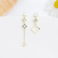karopel s925 silver asymmetrical diamond long tassel earrings female korean version of the new temperament geometric earrings