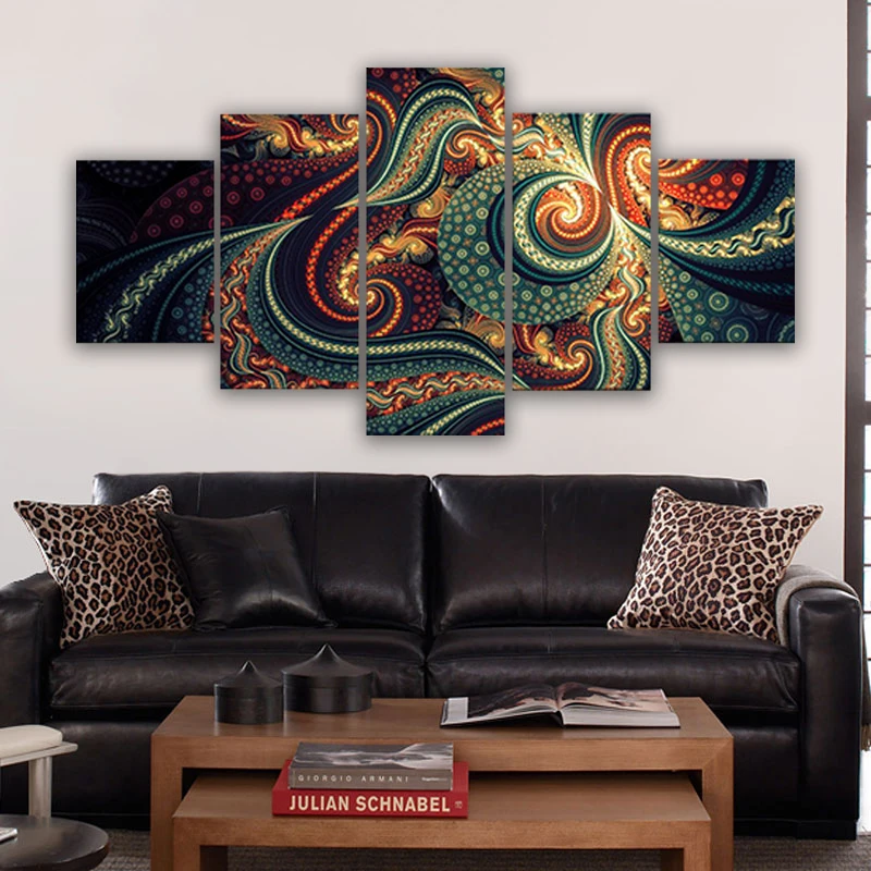 

5 Panel Abstract Fractal Canvas Printed Painting For Living Room Wall Art Home HD Decor Picture Artworks Poster