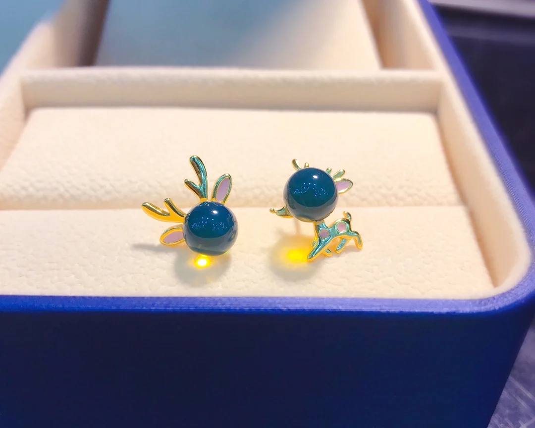 

Bijou biżuteria biżuteria damska orecchini Mexican gold blue amber fawn earrings Really natural s925 sterling silver jewelry