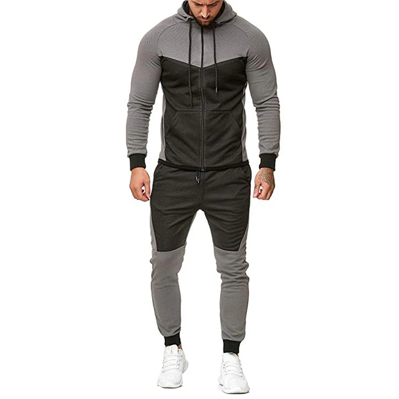 

2 Pieces Set Autumn Tracksuit Men Clothing Drawstring Long Sleeve Zipper Sweatsuit Drawstring Pants Tracksuit Men Clothes Sports