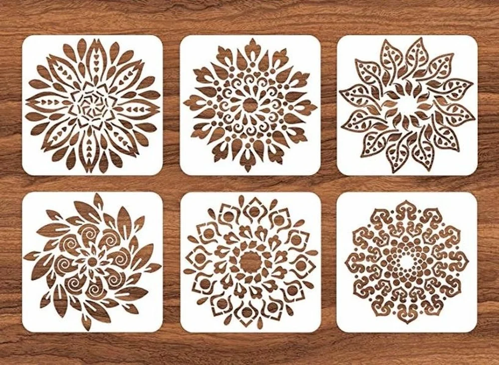 Многоразовый трафарет для пола с мандалой набор из 6 трафаретов рисования на