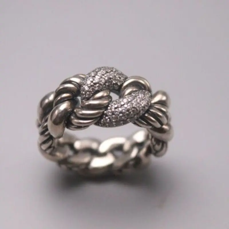 

New Solid Pure S925 Sterling Silver Band Women Wave Figure Ring 12mm US 7