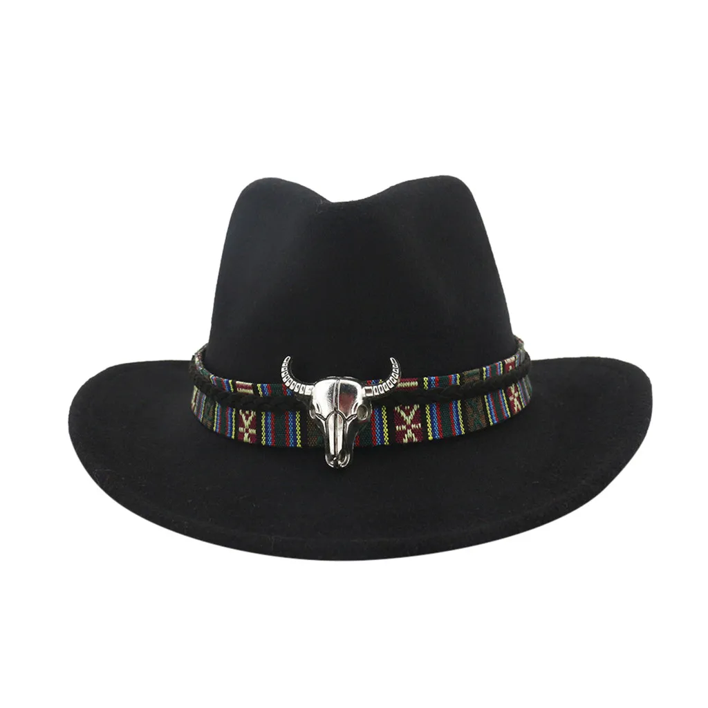 

Classic Cowboy Hat For Men Wide Brim Fedora Hat Women Wool Metal Decor Chain Panamas Caps Hat For Fishing Men