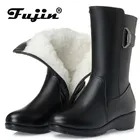 Fujinтеплые шерстяные женские зимние ботинки на плоской подошве; Теплая обувь на меху; Плюшевые ботинки средней высоты из натуральной кожи; Женские зимние ботинки на платформе