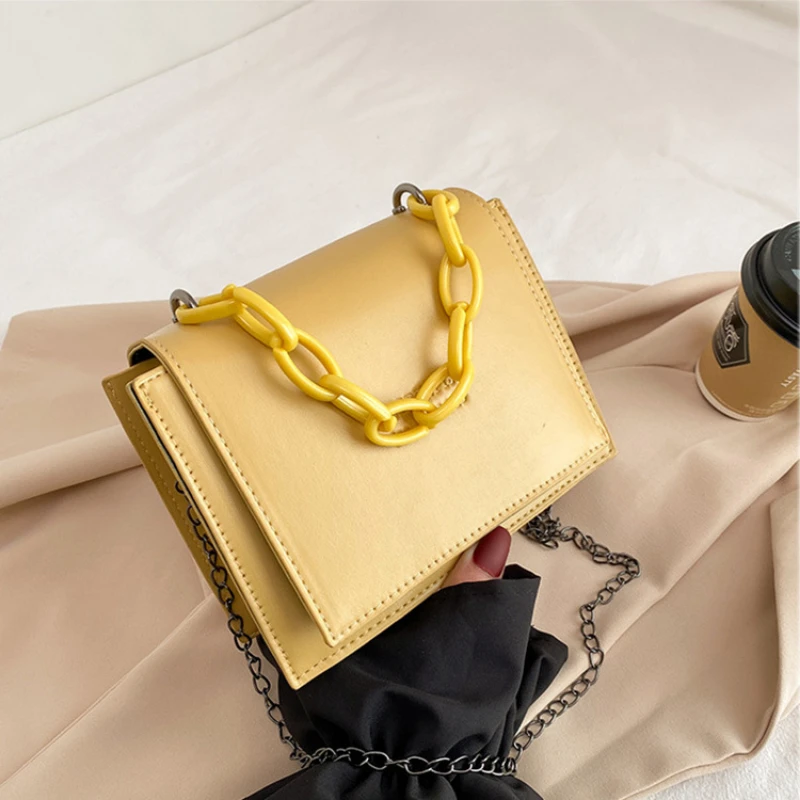 

2021 Spring and Summer New Female Bag Fashion Acrylic Chain Messenger Bag Solid Color Women Small Square Bag Purses and Handbags