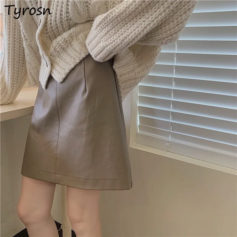 

Pu Mini Skirts Women Autumn Winter A Line Fashion Vintage High Waist Streetwear All Match Femme Retro Stylish Femme Faldas Chic