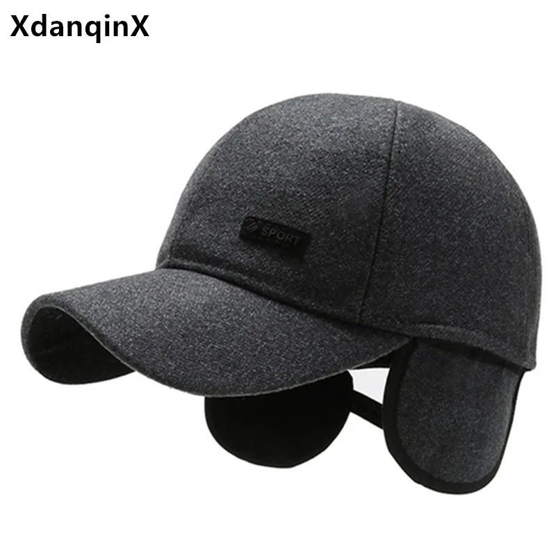 

XdanqinX Middle-aged Elderly Men Winter Hat Warm Baseball Caps Earmuff Hat Adjustable Size Simple Casual Sports Cap Snapback Cap