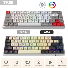 68 Keys TK68 Mechanical Gaming Keyboard Triple Mode BT5.0/2.4Ghz/Type-C Gateron Switch ASA/XDA Profile PBT Keycaps HotSwappable