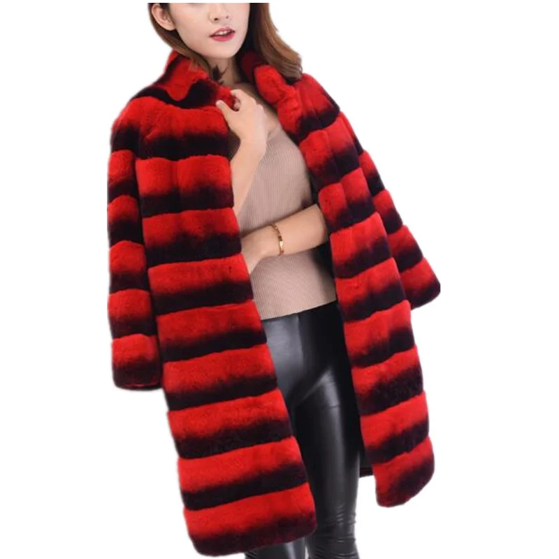 

Rex Superior quality Real Women Rabbit Fur Coat Stand Collar Natural Fur Winter Jacket Long Style Chinchill Genuine Fur Coats s