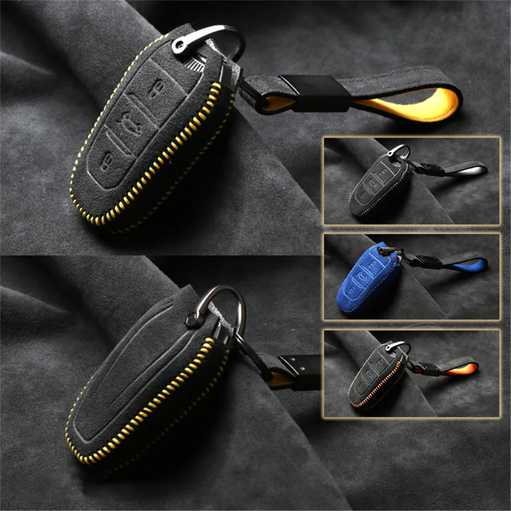3 Buttons Suede Leather Car Remote Key Fob Bag Cover Case Holder Shell Protector Keychain Fit For Citroen Accessories