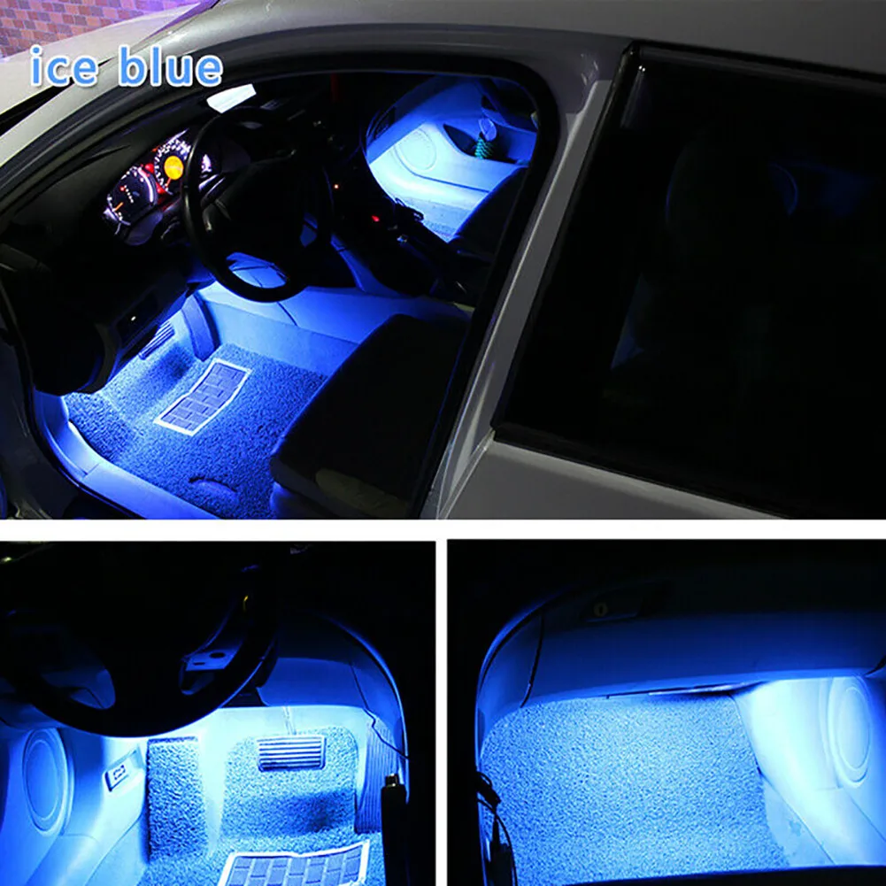 

1pc Car LED Light Interior Accessories Floor Decora Atmosphere Strip Lamp Lights Ice Blue For Bmw F10 Golf 7 Peugeot 206 Passat