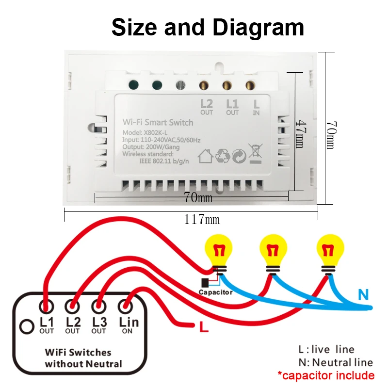 

Lonsonho Tuya Smart Life WiFi Smart Switch US No Neutral Wall Light Touch Switch Works Alexa Google Home Smart Home Improvement