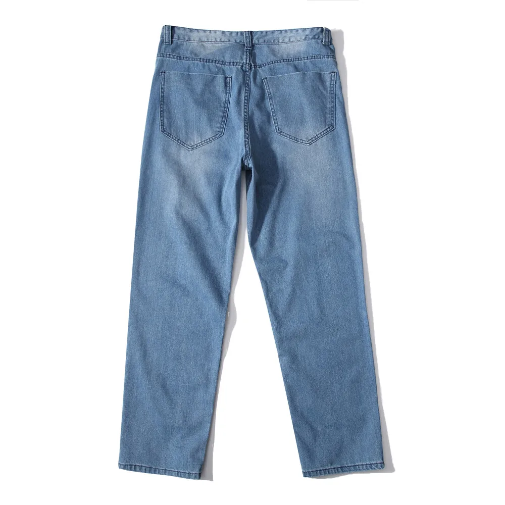 

Light Blue Men's Jeans Pants Plus Size Baggy Hip Hop Loose Skateboard Denim Jean Trousers Streetwear Plain Solid Jeans For Men