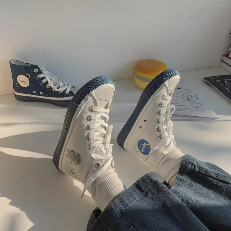 Кеды женские холщовые высокие кроссовки повседневная обувь на массивном каблуке