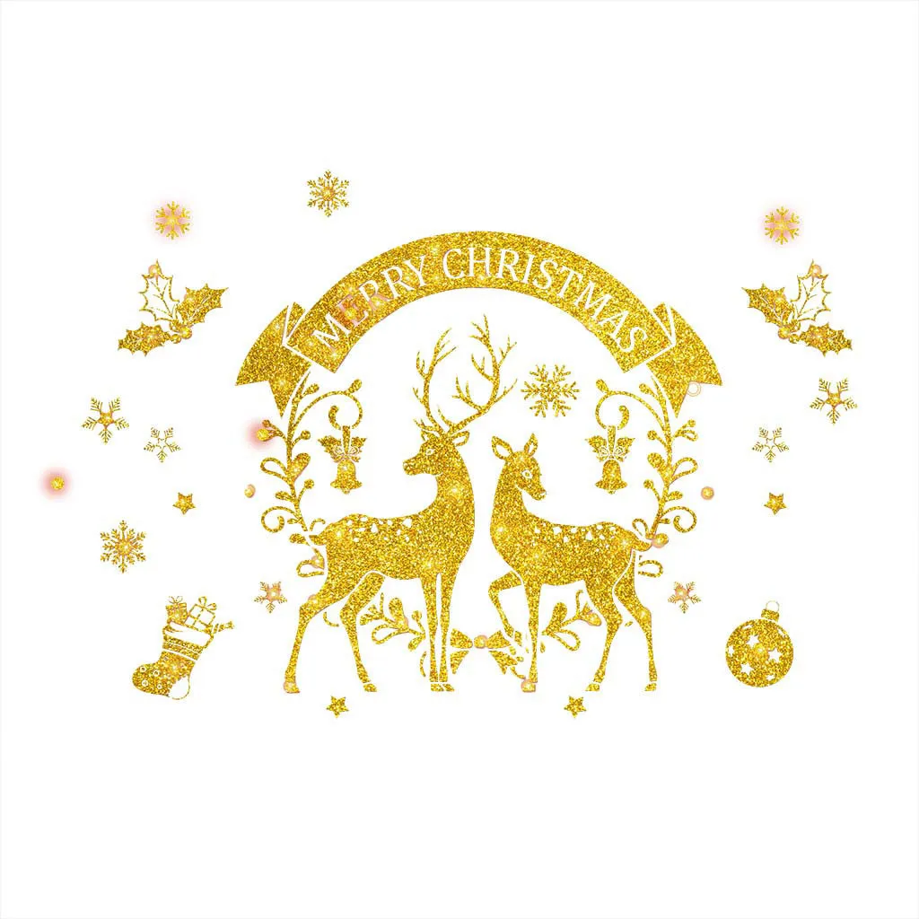 Золотая комбинация снежинка снеговик Наклейка на окно зимние стеклянные