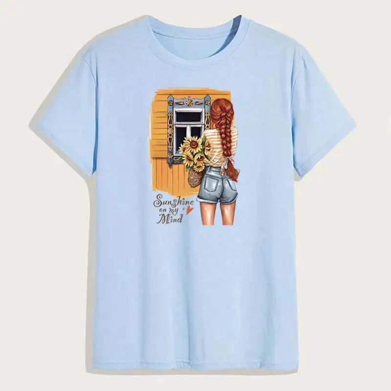 Подсолнухи девушки утюжок на одежде A-уровень моющиеся термотрансферные Diy