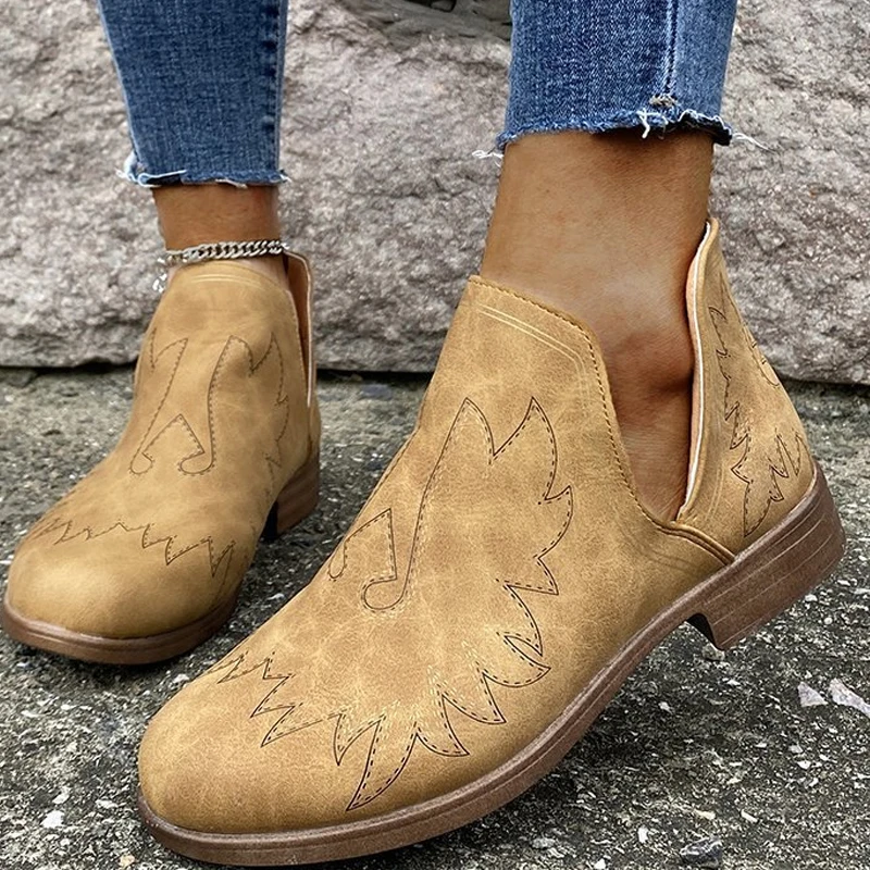 

Women Ankle Boots Footwear Big Size Women's Autumn Short Boots Woman PU Leather Shoes Ladies Lace Low Heels Female Round Toe