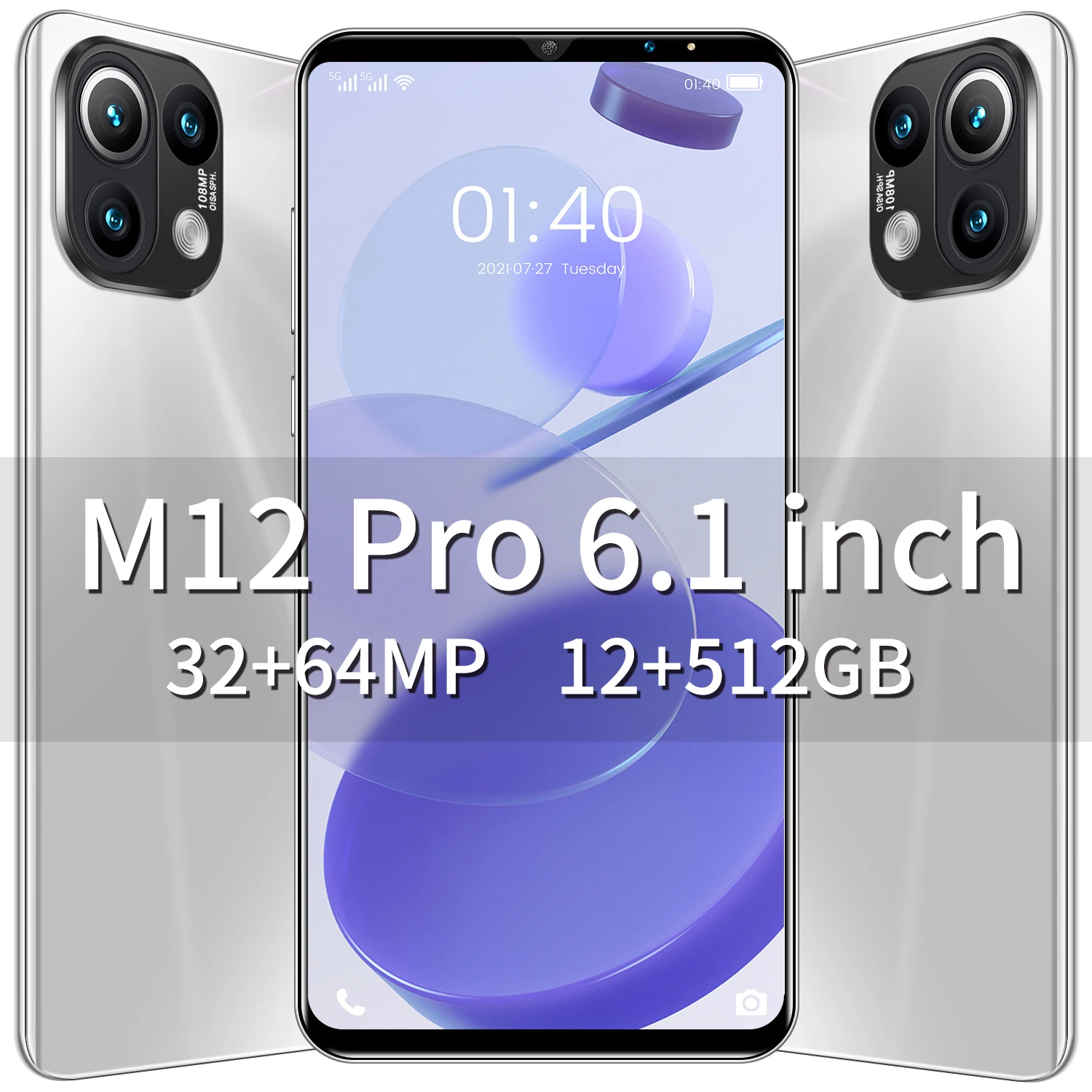 

2021 M12 Pro Global 5G Smart PhoneDeca Core MTK6889 12+512GB Dual SIM Face ID 32+64MP 6000mAh Battery 6.1Inch Face ID Android11
