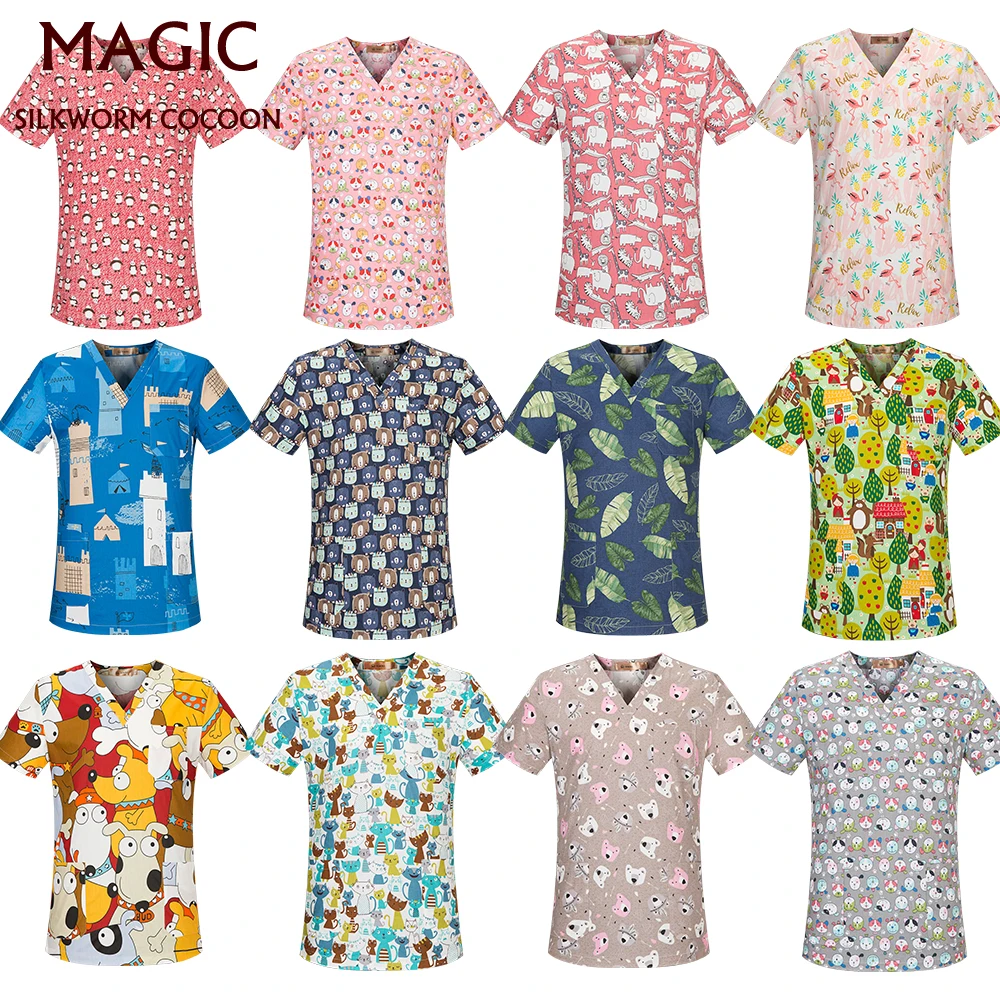 Скрабы топа 17 Цвет v образным вырезом ПЭТ униформа для салонов красоты сотрудниц