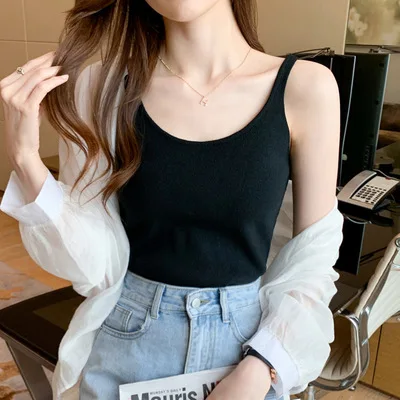 

Round neck slim T-shirt solid color sleeveless T-shirt women summer vest gray