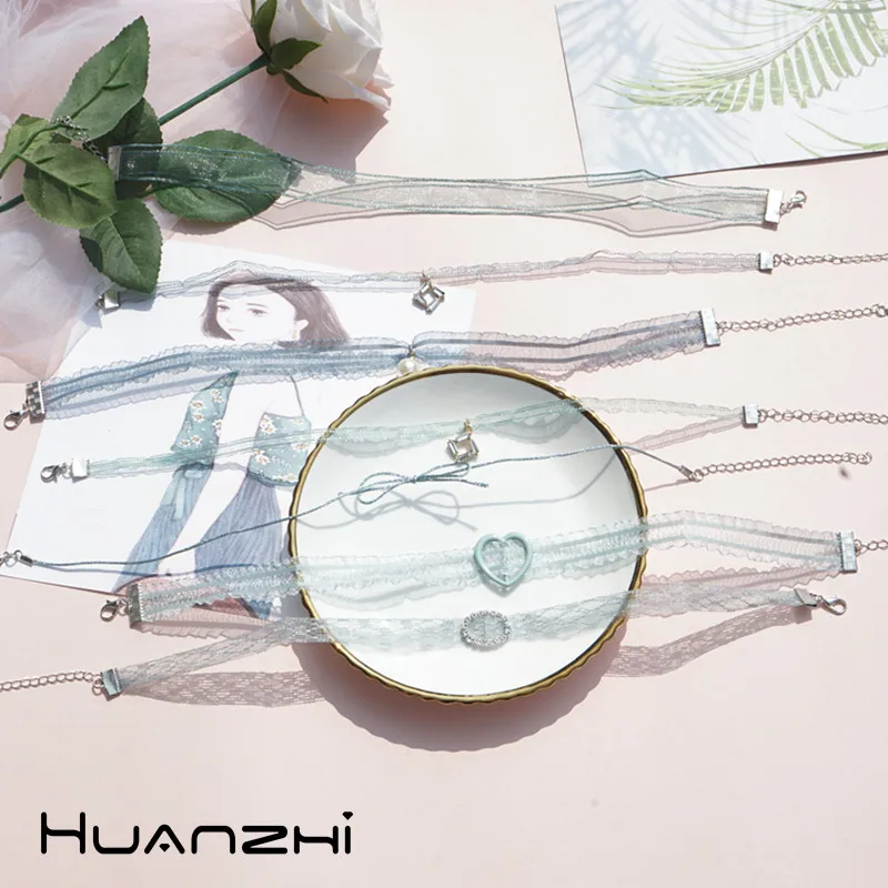 HUANZHI 2020 Новинка очаровательное зеленое кружевное жемчужное сердце