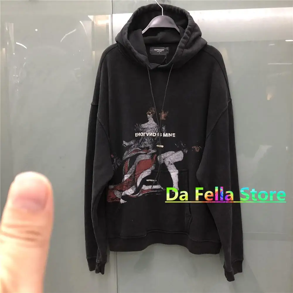 

Черная Толстовка 20FW с капюшоном с изображением Англии IS MINE, винтажные пуловеры с графическим логотипом и изображением, окрашенные свитшоты ...