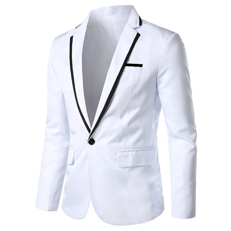 Spring and Autumn New White Men's Suit Jacket Collar Spliced Black Edge Coat Blue Blazer Masculino Red Business Terno 5xl | Мужская