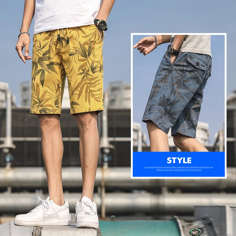 Шорты мужские пляжные с принтом листьев повседневные модные короткие штаны