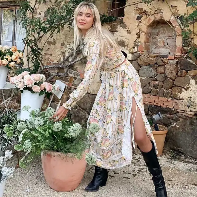 Богемный Вдохновленный Сад Роза макси юбка кружевная отделка разрезы сторона