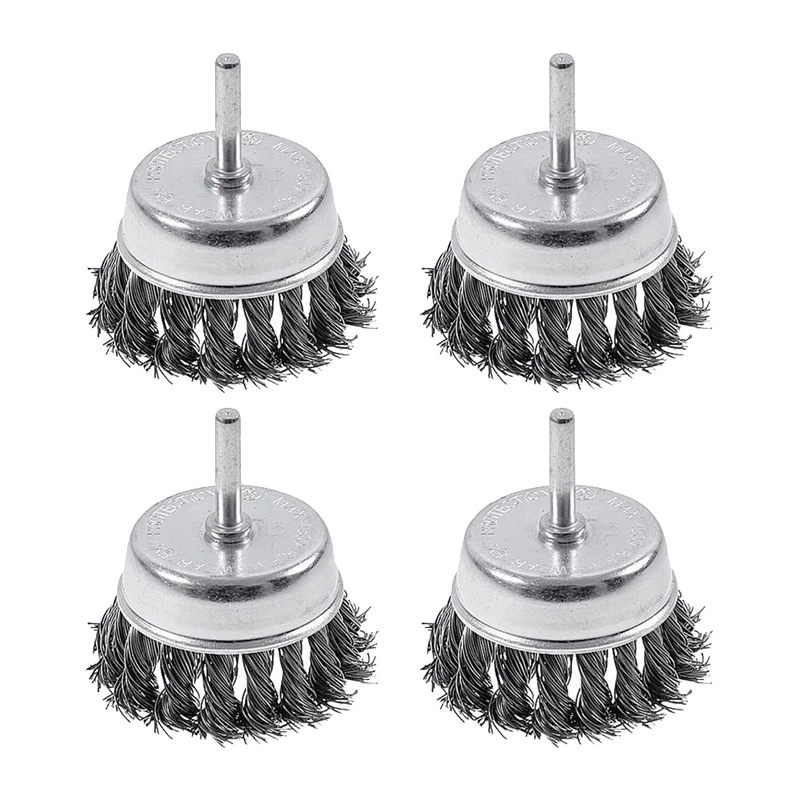 

4 Pack Wire Cup Knotted Brush with 1/4-Inch Round Shank,3 Inch Wire Drill Brush Set for Removal of Rust/Corrosion/Paint