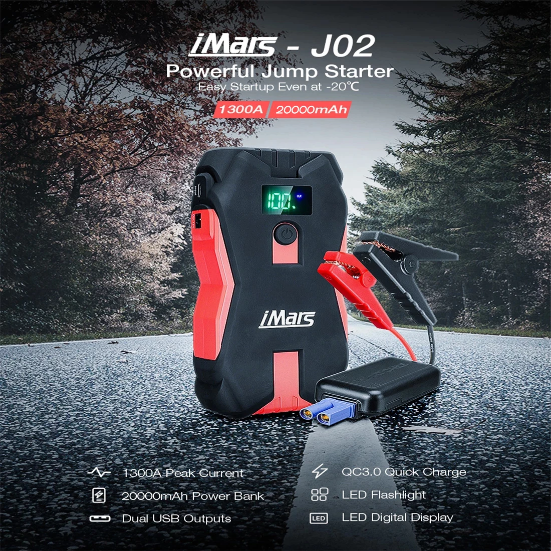 iMars Car Jump Starter Power Bank 20000mAh 1300A Booster Battery Charger Starting Device QC3.0 Portable Powerbank | Автомобили и