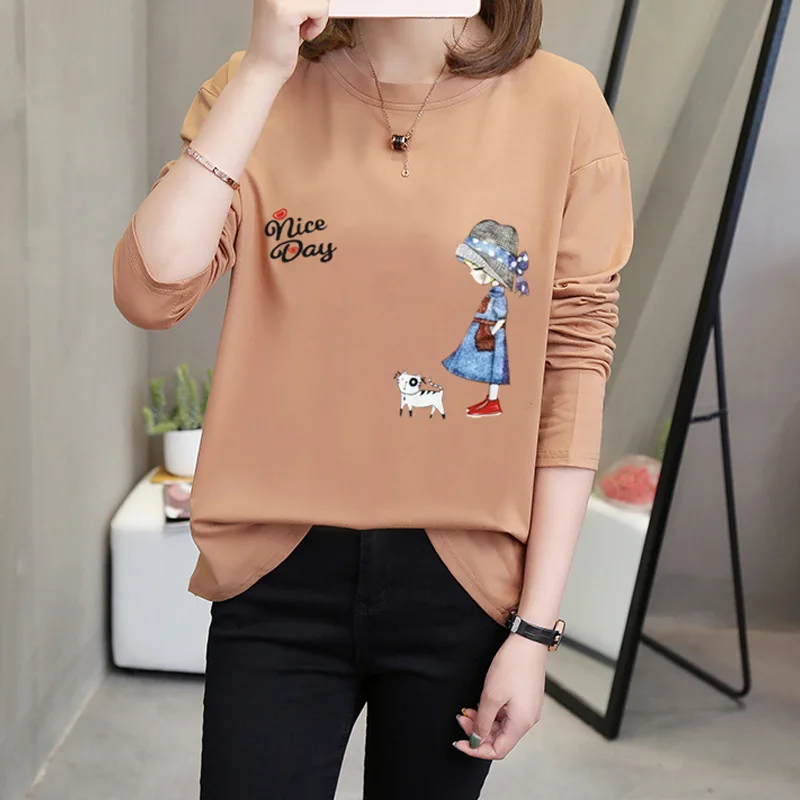 

Women's color autumnT-shirt 2019 fashion O-neck long-sleeved T-shirt White