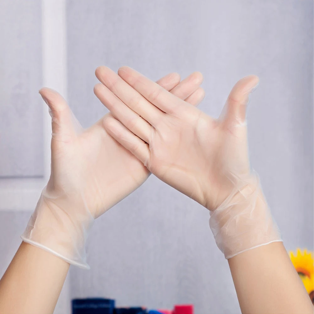 100 шт./компл. одноразовые виниловые перчатки Еда Класс не латексные перчатки порошок бесплатно ускоритель перчатки