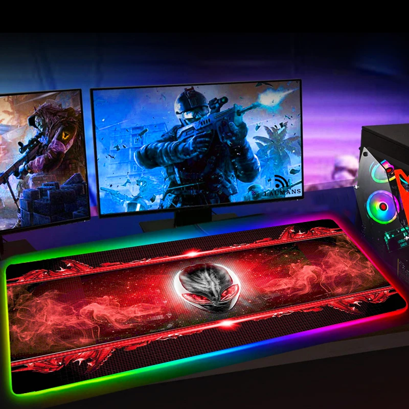 

Alienware Esports Gaming XXL Mousepad RGB LED Mouse Pad Gamer Large Waterproof Keyboard Mat 900x400 Custom Computer Accessories
