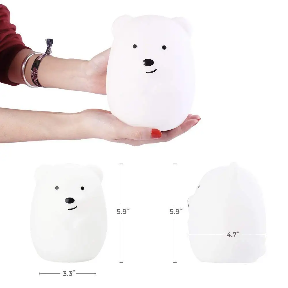 Lumipets Bear Night Light for Kids Cute Silicone LED Animal Baby Nursery Nightlight Which Changes Color by Tap | Лампы и освещение