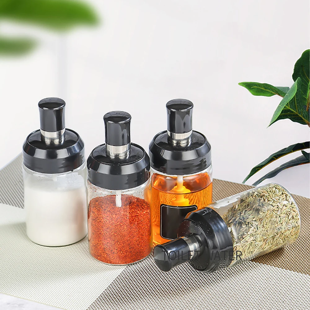 

Glass Spice Box Spoon and Lid Integrated Spice Jar Combination Seasoning Jar Kitchen Supplies Home Salt Shaker Oil Bottle