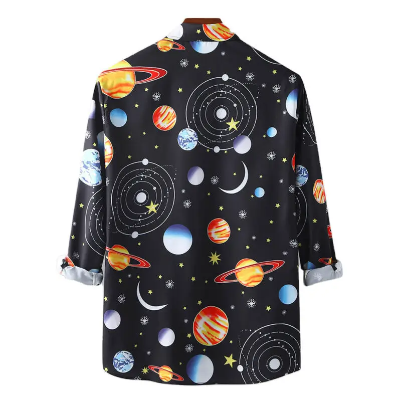 

Universal FashionMen's Baggy Shirt Floral Long Sleeve Button Down Loose Collar Casual Shirt Blouse