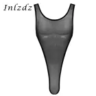 Мужское нижнее белье, майка, спортивный костюм, Прозрачное нижнее белье в сетку, глубокий u-образный вырез, без рукавов, с высоким вырезом, купальник, комбинезон