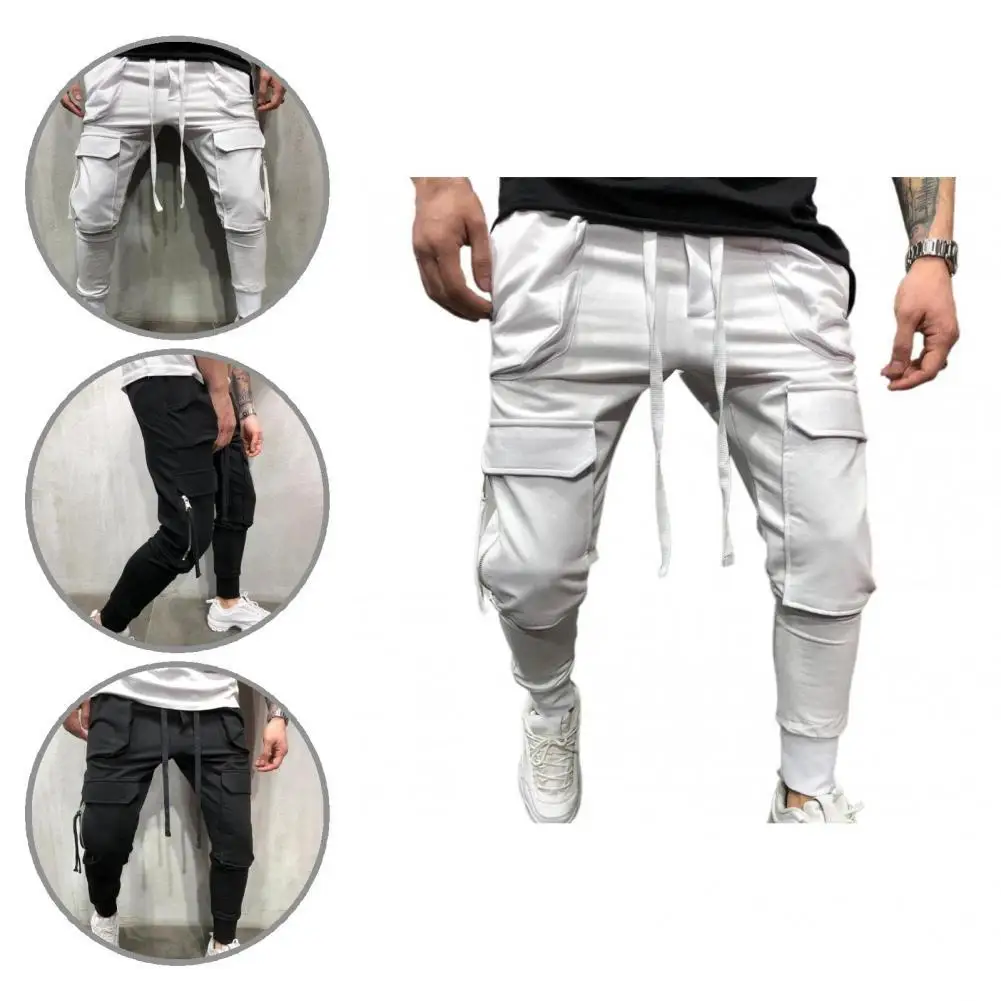 

Elastic Waist All-Match Solid Color Mid Waist Male Sweatpants for Trekking