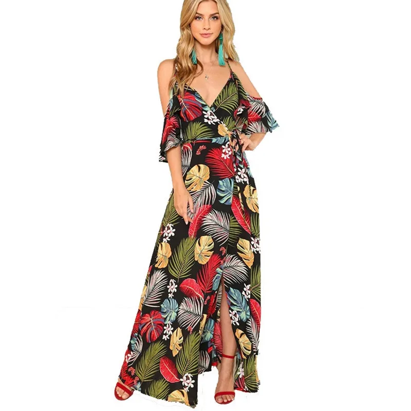 Женские платья Boho с цветочным принтом богемные глубоким v образным вырезом и