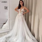 Сексуальное кружевное свадебное платье LORIE в стиле бохо с аппликацией, без рукавов, на тонких бретельках, с V-образным вырезом, ТРАПЕЦИЕВИДНОЕ платье принцессы, свадебные платья 2022, индивидуальный цвет